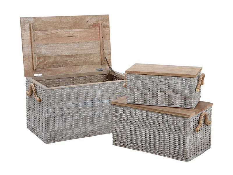 Coffre en poelet blanchi (Lot de 3)