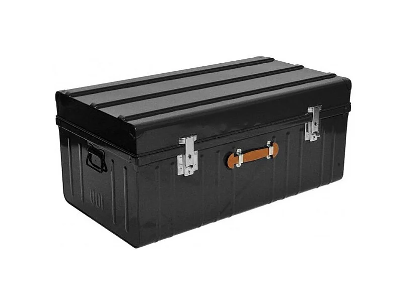 Malle métallique noire avec poignée simili cuir L100xH46xP55