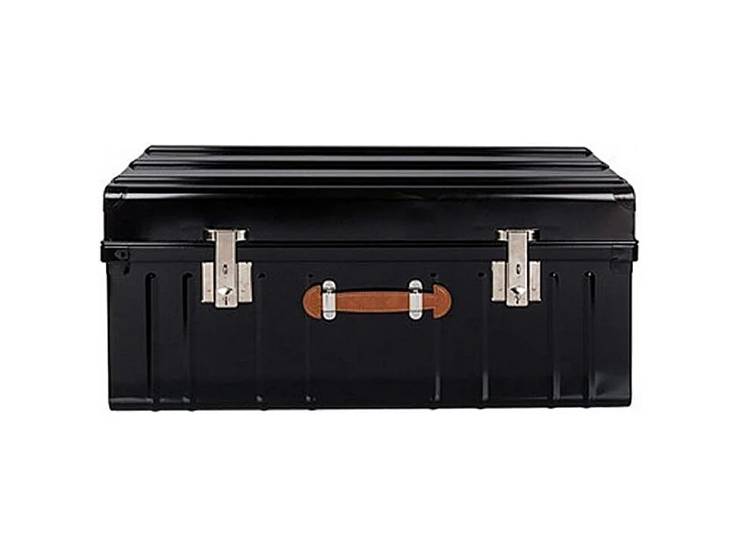 Malle métallique noire avec poignée simili cuir L100xH46xP55