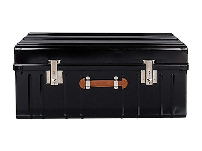 Malle métallique noire avec poignée simili cuir L100xH46xP55