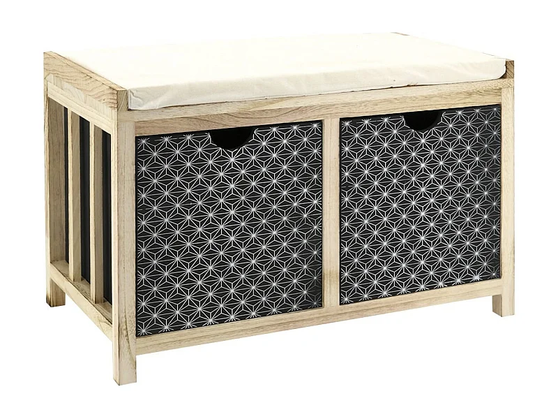 Banc en paulownia naturel et teinté noir 2 tiroirs