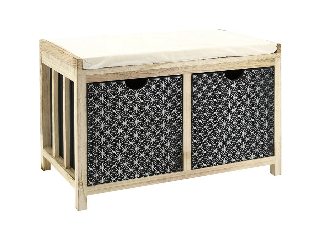 Banc en paulownia naturel et teinté noir 2 tiroirs