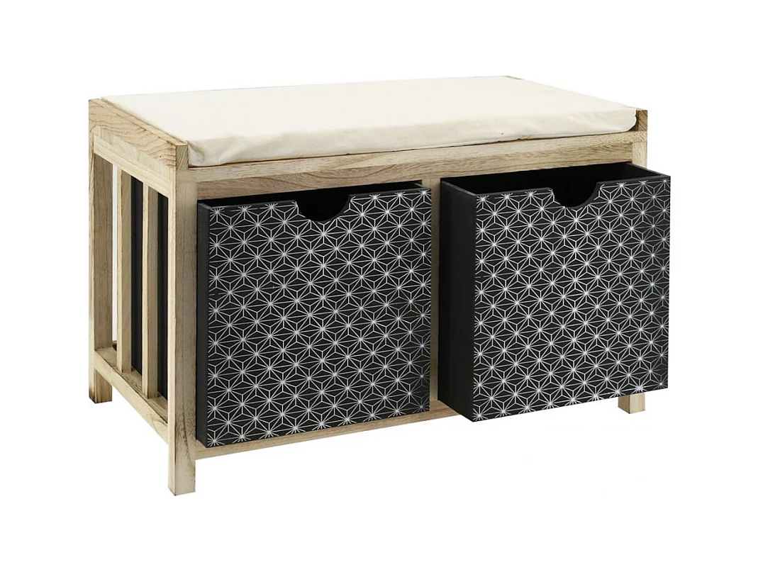 Banc en paulownia naturel et teinté noir 2 tiroirs