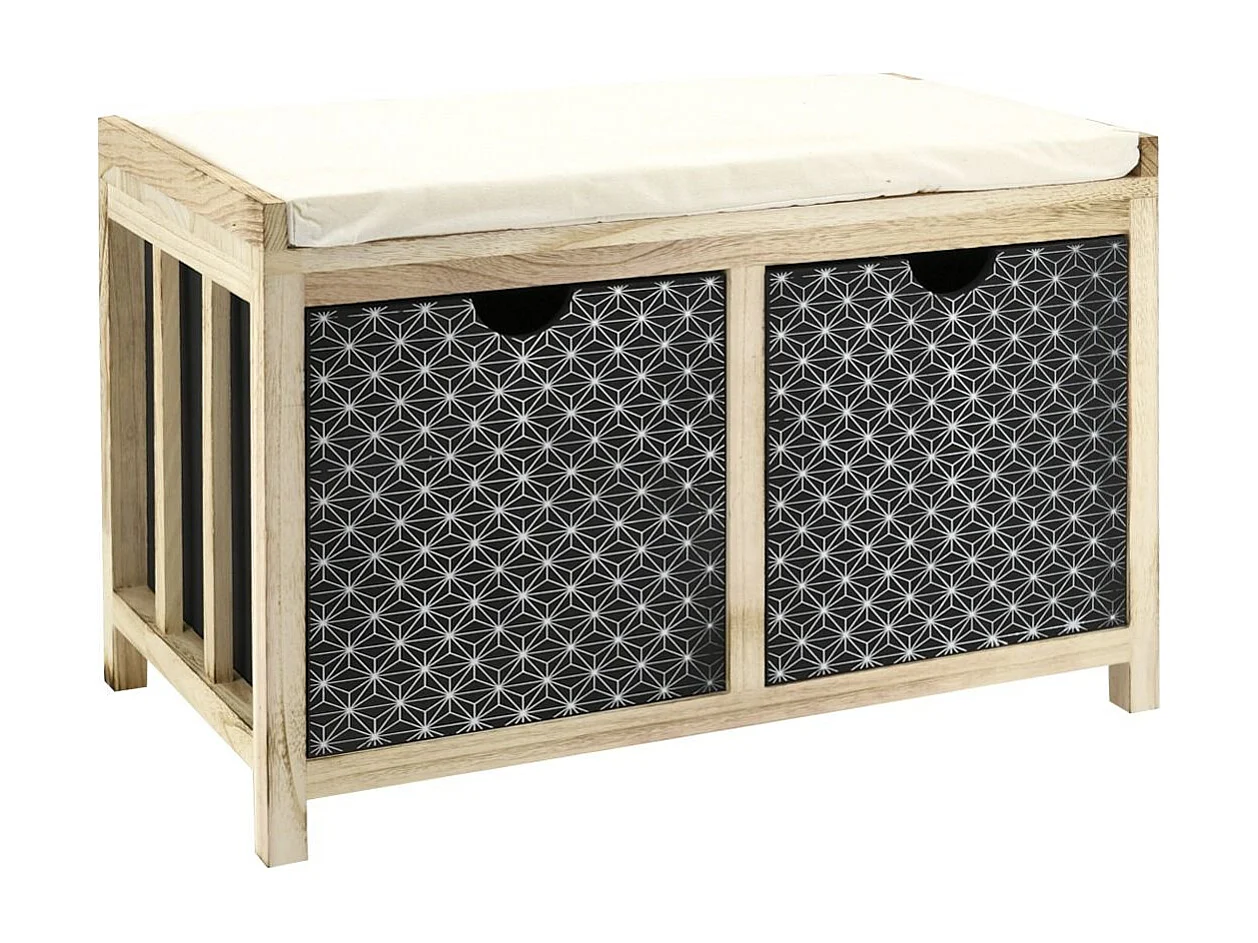 Banc en paulownia naturel et teinté noir 2 tiroirs