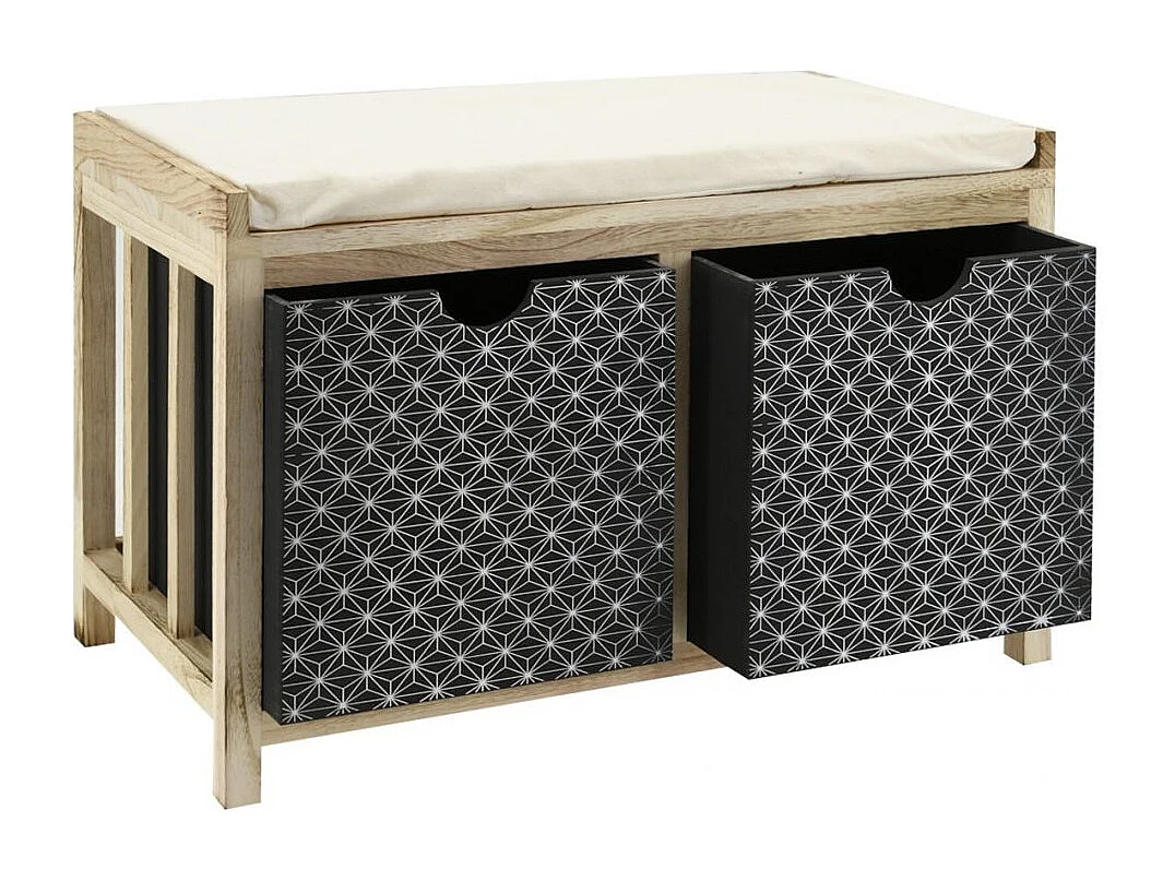 Banc en paulownia naturel et teinté noir 2 tiroirs