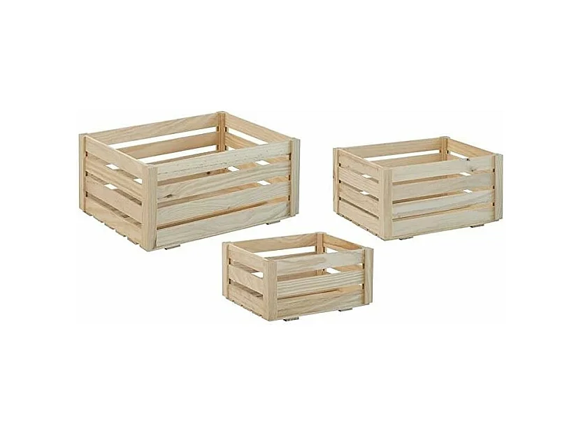 Caisse de rangement en pin brut (Lot de 3)