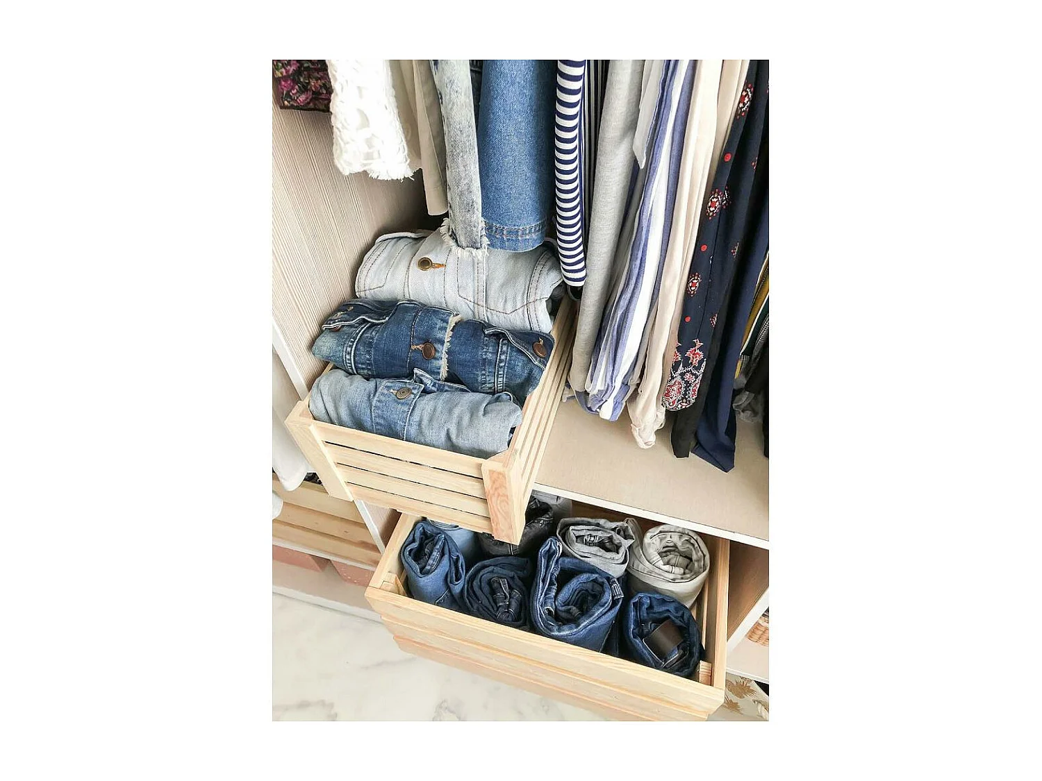 Caisse de rangement en pin brut (Lot de 3)