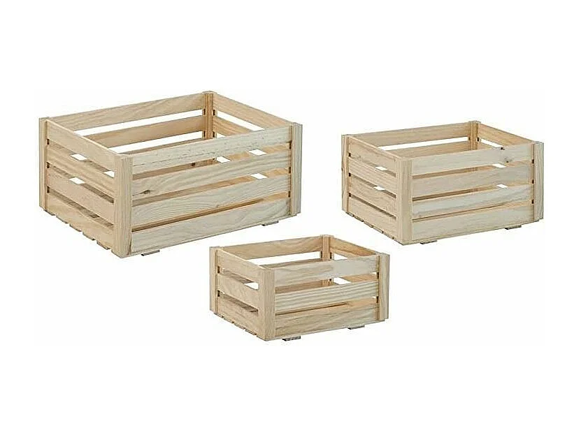 Caisse de rangement en pin brut (Lot de 3)