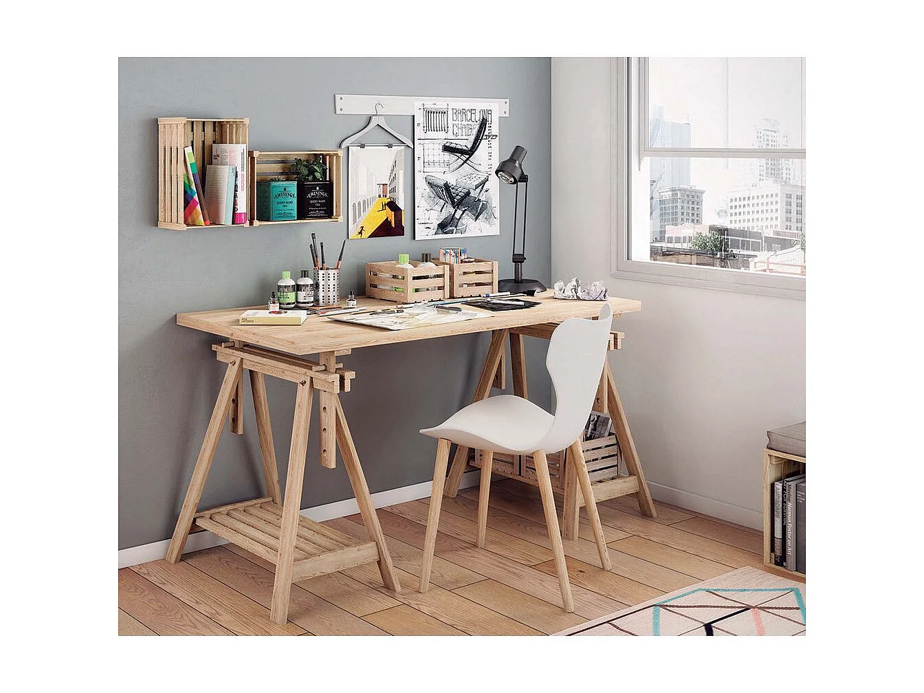 Caisse de rangement en pin brut (Lot de 3)