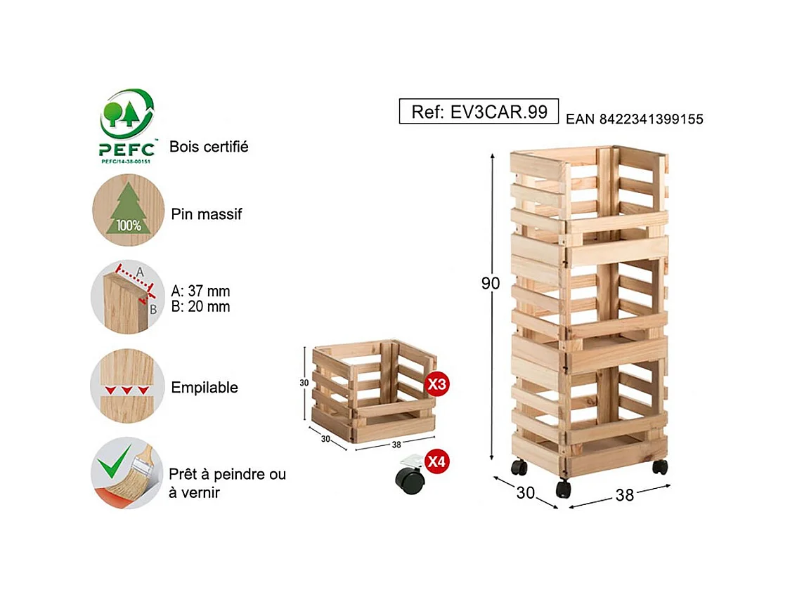 Caisse de rangement sur roulettes Evolution (Lot de 3)