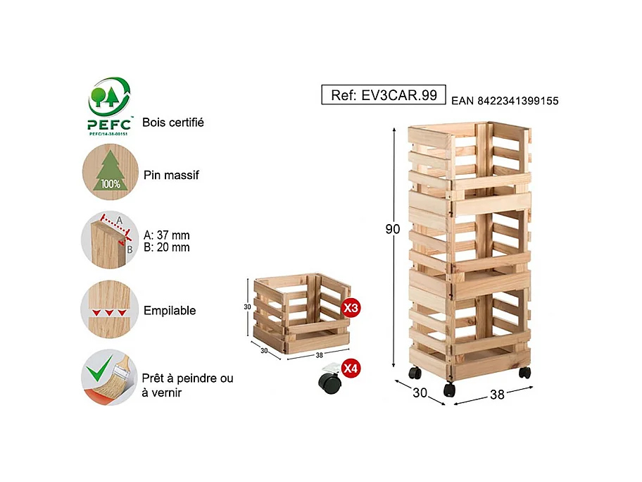Caisse de rangement sur roulettes Evolution (Lot de 3)