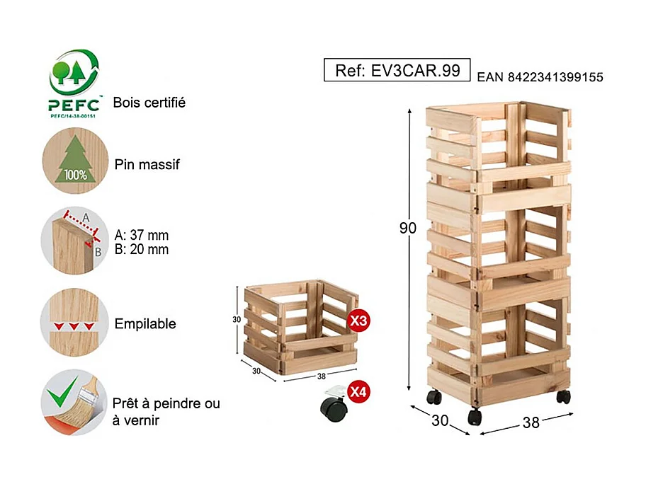 Caisse de rangement sur roulettes Evolution (Lot de 3)