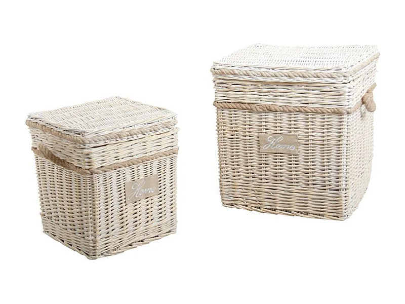 Malle carrée en osier blanchi (Lot de 2)