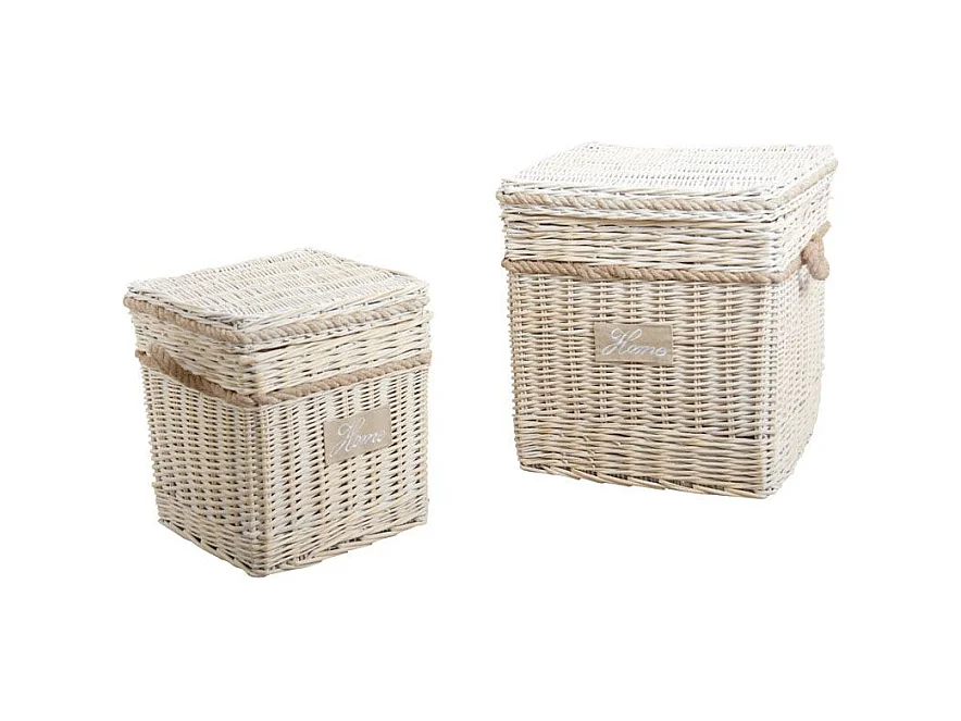 Malle carrée en osier blanchi (Lot de 2)