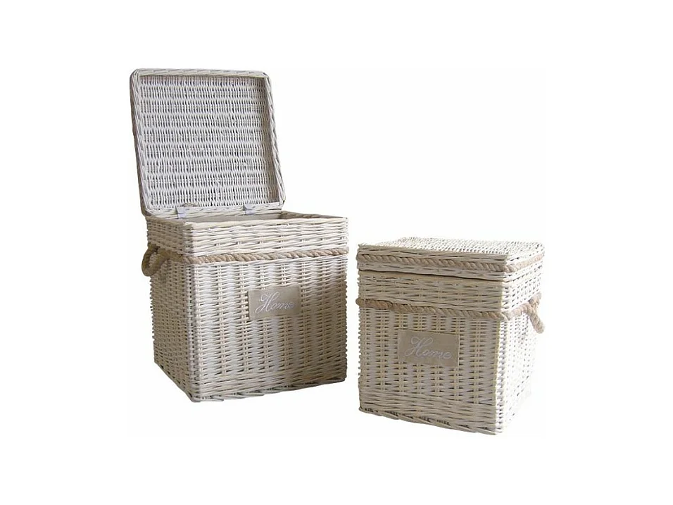 Malle carrée en osier blanchi (Lot de 2)