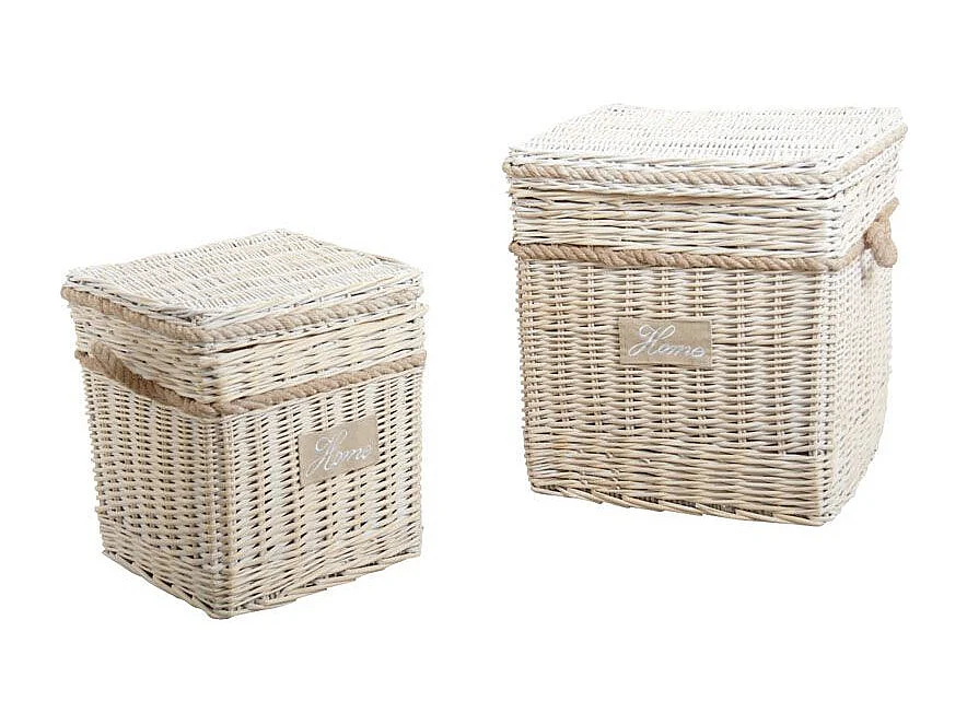 Malle carrée en osier blanchi (Lot de 2)