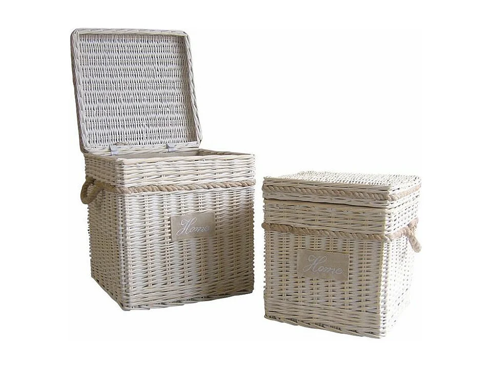 Malle carrée en osier blanchi (Lot de 2)