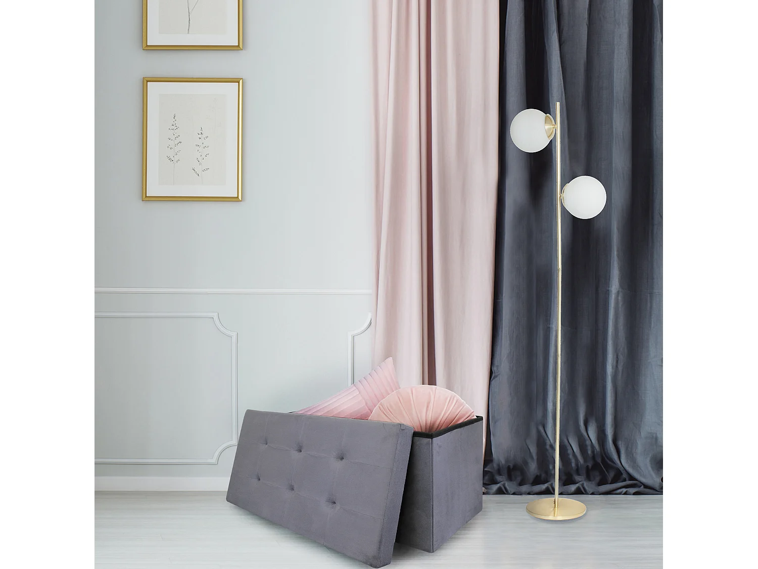 Coffre Banc Pliable Suedine Gris Fonce Gris