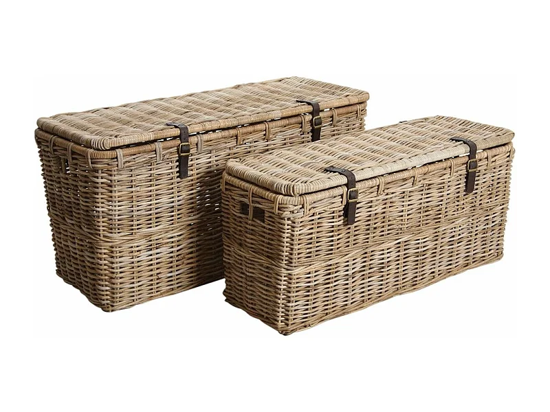 Coffres bouts de lit en poelet gris (Lot de 2)