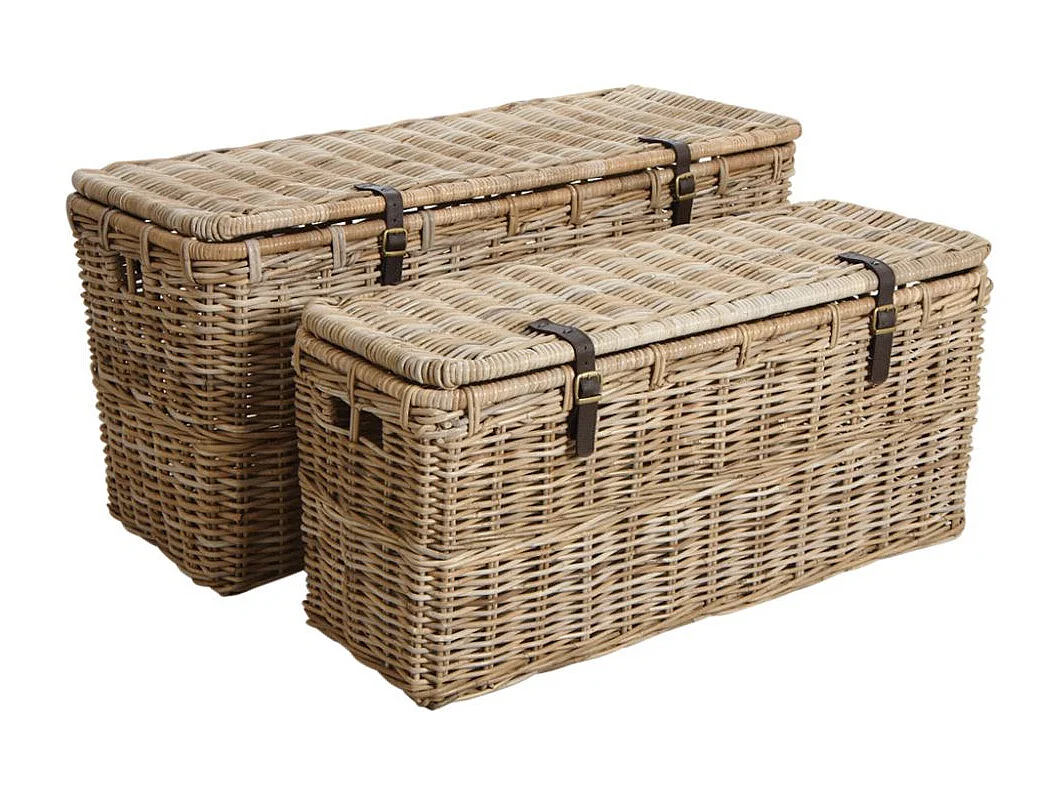 Coffres bouts de lit en poelet gris (Lot de 2)