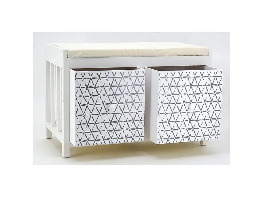 Banc en paulownia laqué blanc avec tiroirs Graphic