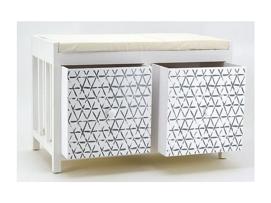 Banc en paulownia laqué blanc avec tiroirs Graphic