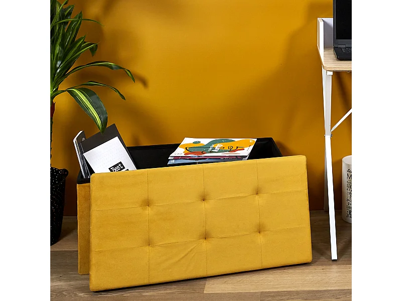 Coffre Banc Pliable Suedine Jaune Jaune