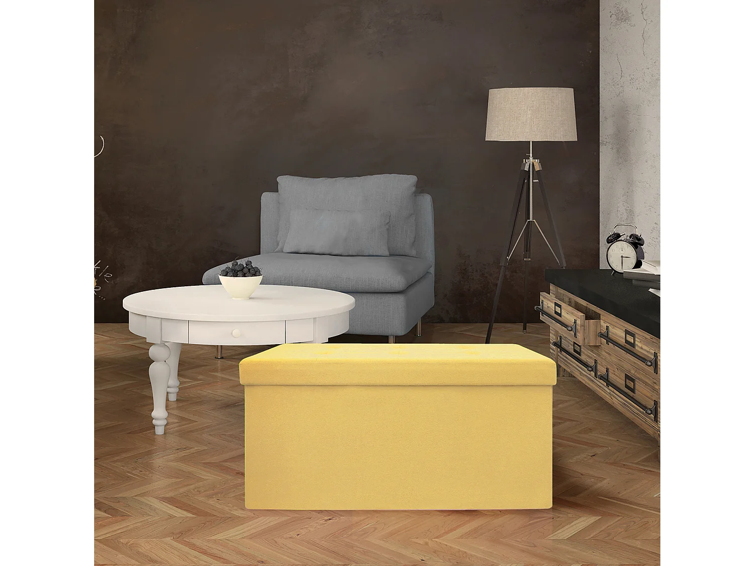 Coffre Banc Pliable Suedine Jaune Jaune