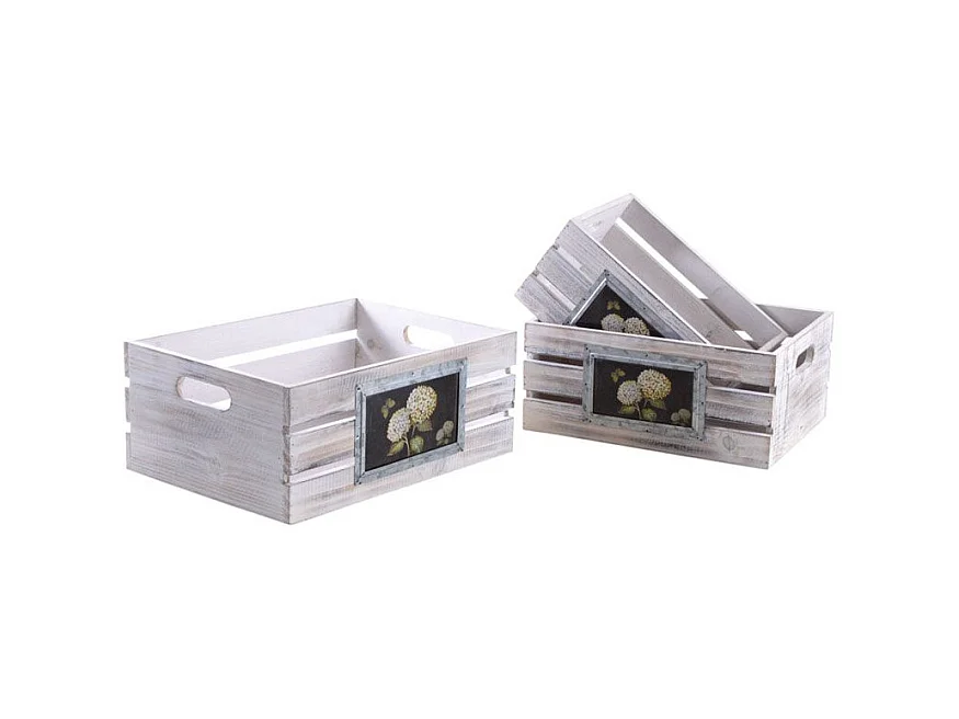 Caisses rectangulaires en bois blanchi (Lot de 3)