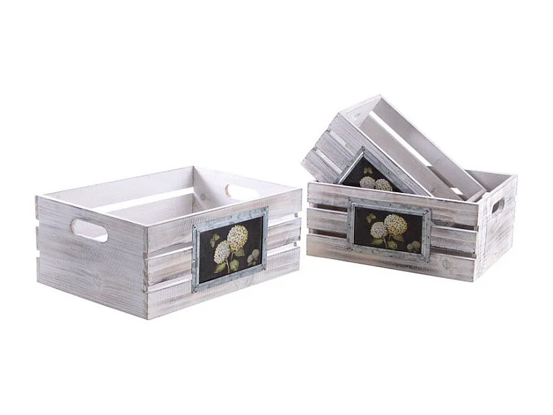 Caisses rectangulaires en bois blanchi (Lot de 3)