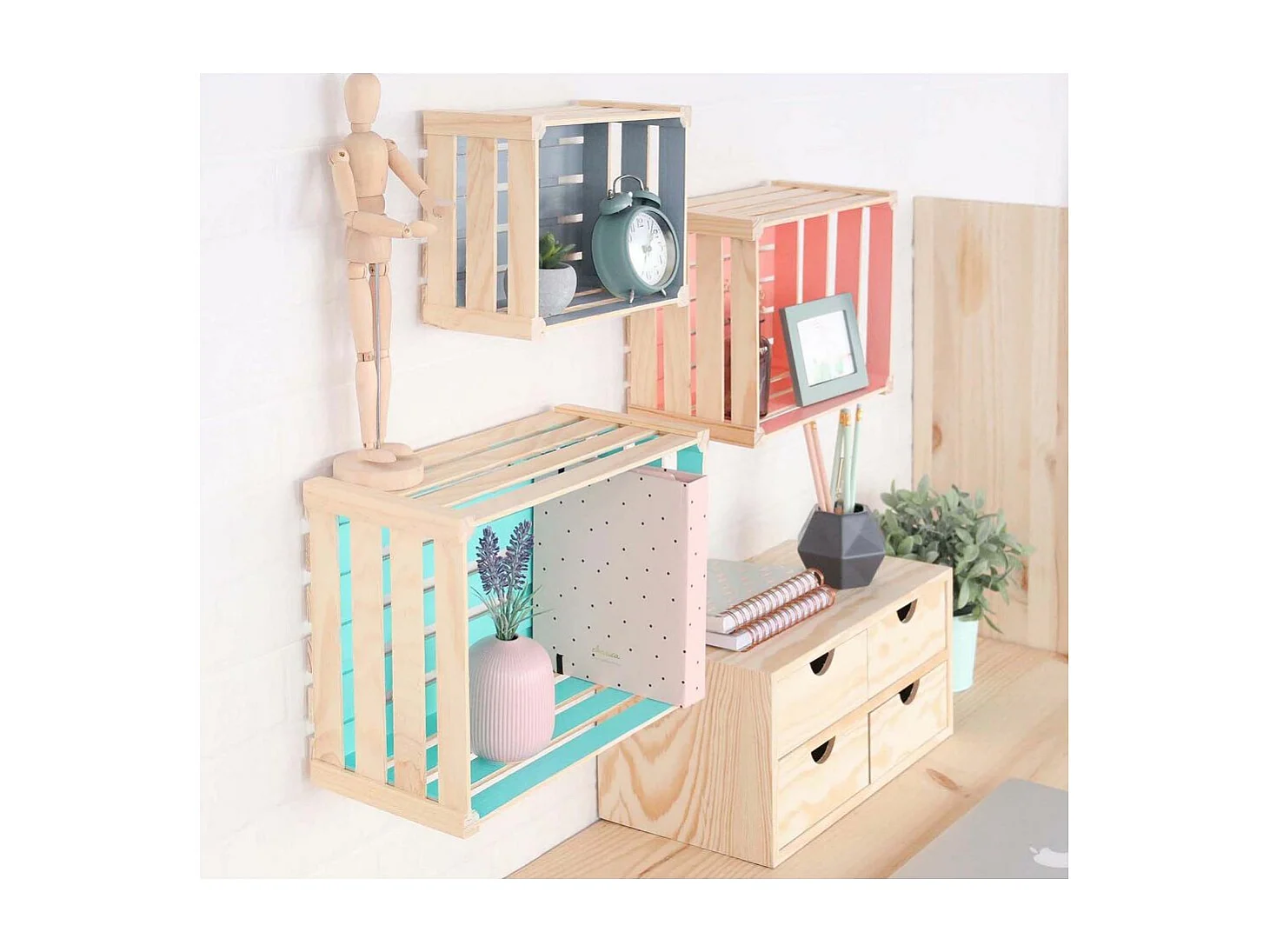 Caisse de rangement en pin massif Home box Moyenne