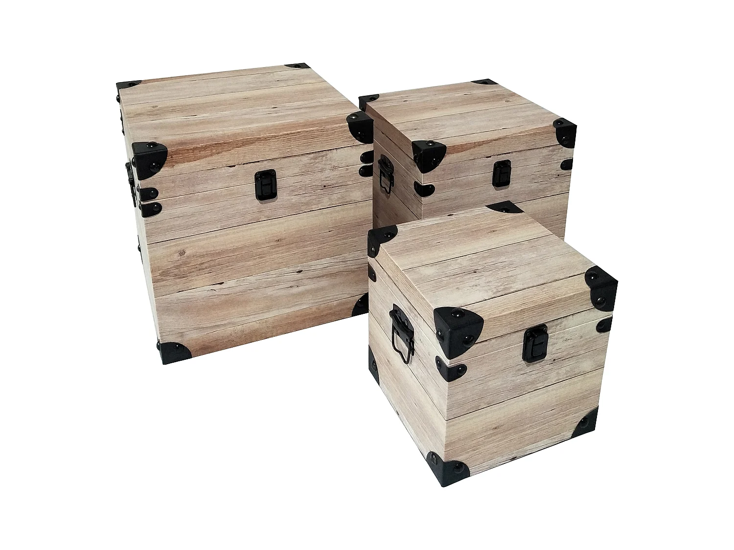 Malles Deco Carre Impression Bois Beige, Noir, Marron