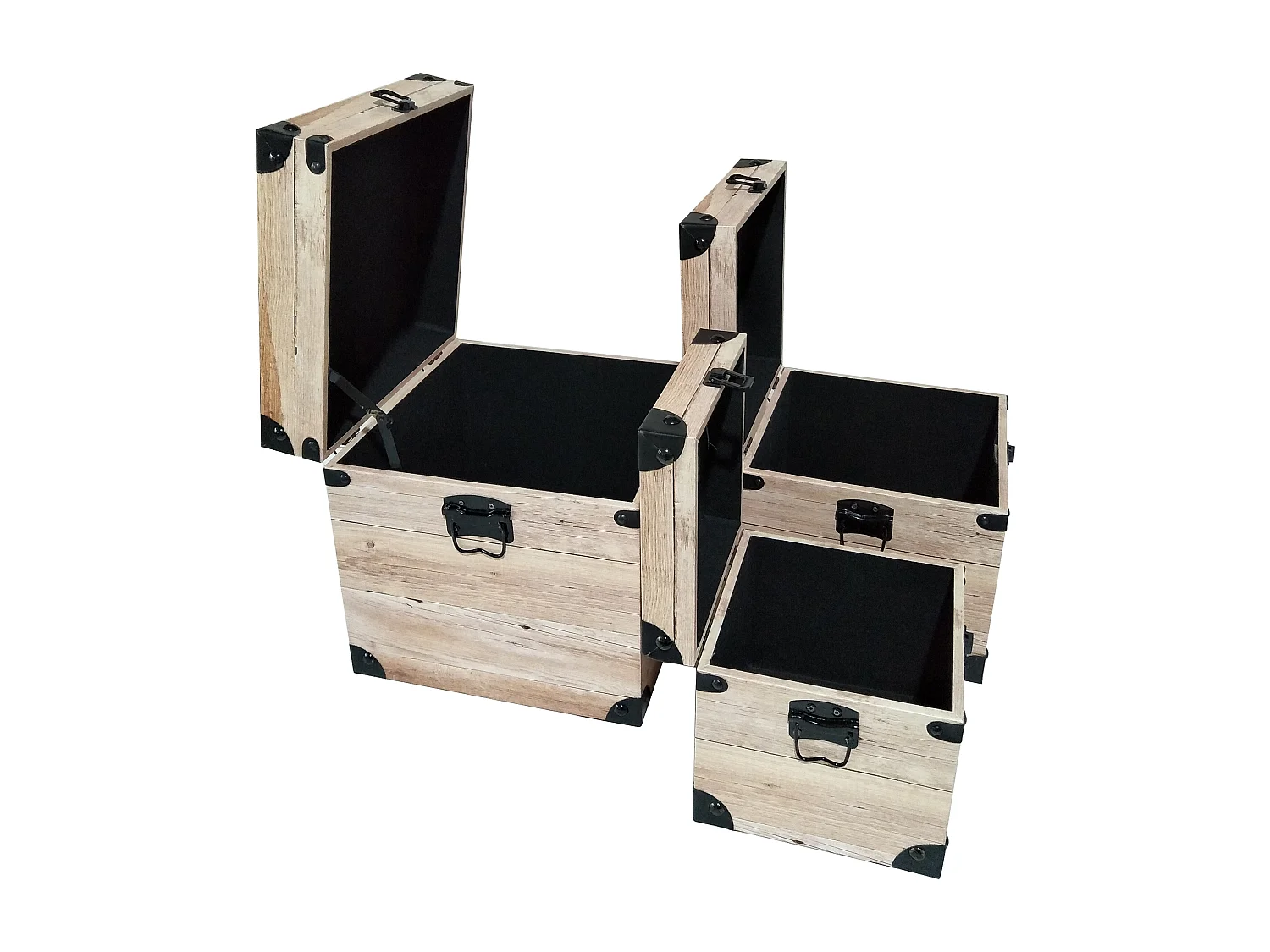 Malles Deco Carre Impression Bois Beige, Noir, Marron