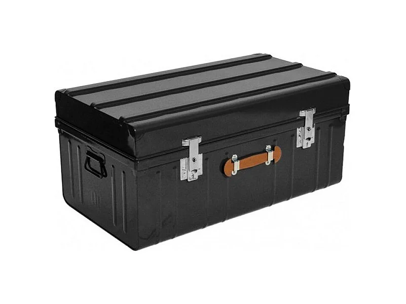 Malle métallique noire avec poignée simili cuir L90xH43xP50