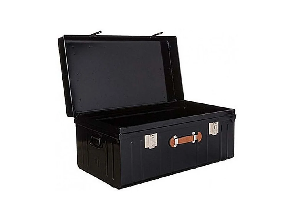 Malle métallique noire avec poignée simili cuir L90xH43xP50