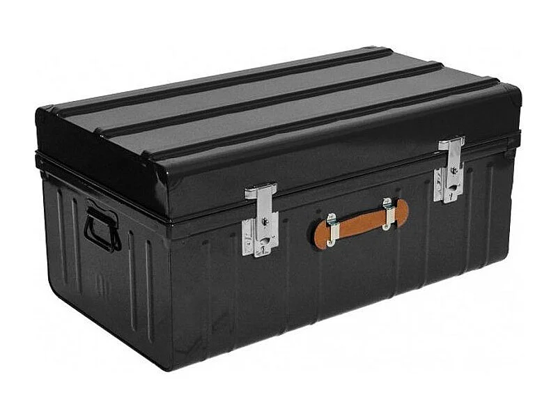 Malle métallique noire avec poignée simili cuir L90xH43xP50