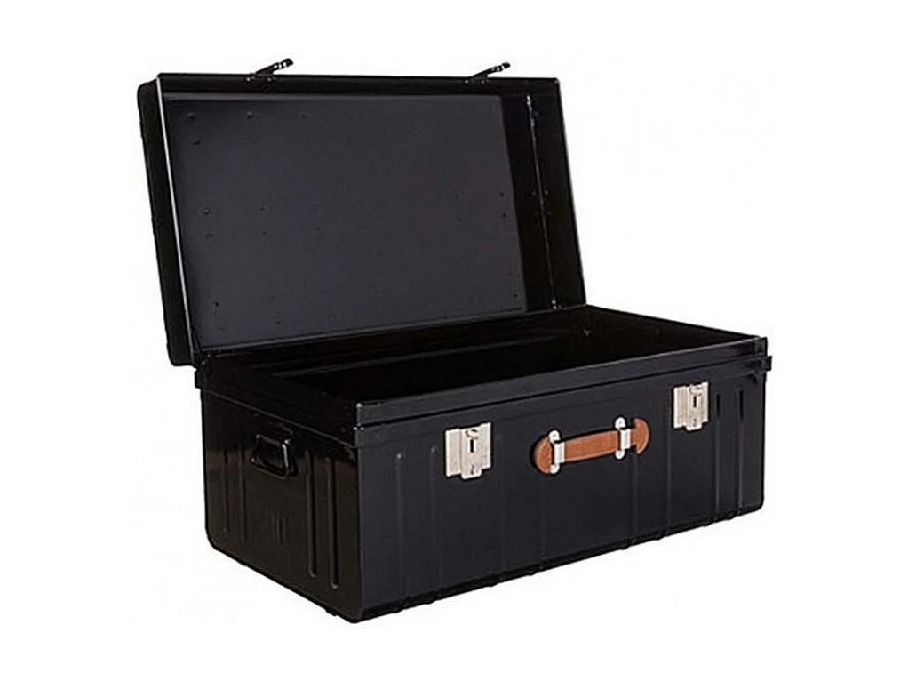 Malle métallique noire avec poignée simili cuir L90xH43xP50