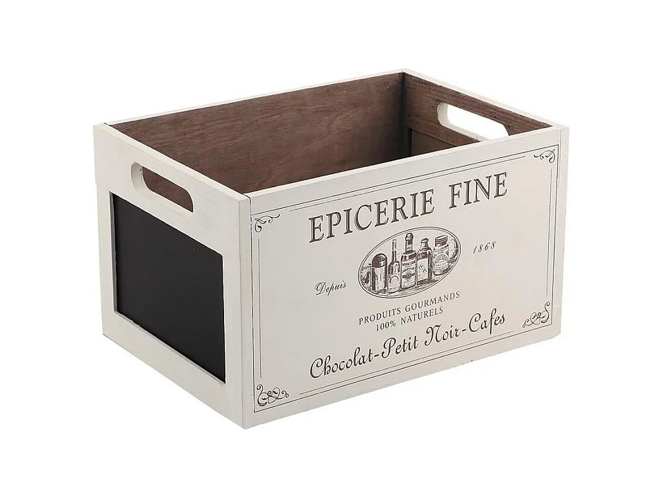 Caisse en bois épicerie fine avec ardoise