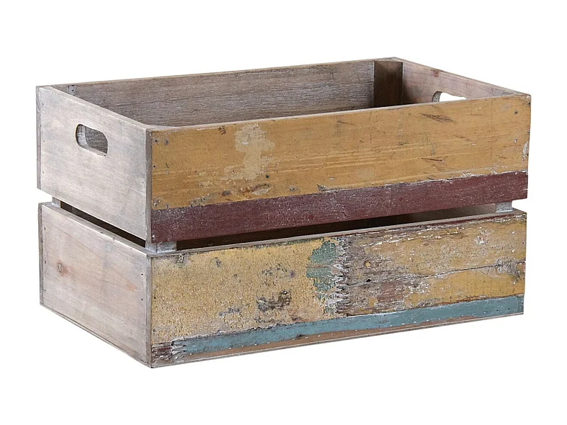 Caisse en bois recyclé multicolore