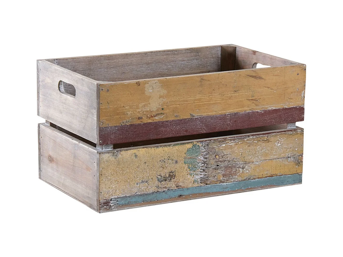 Caisse en bois recyclé multicolore