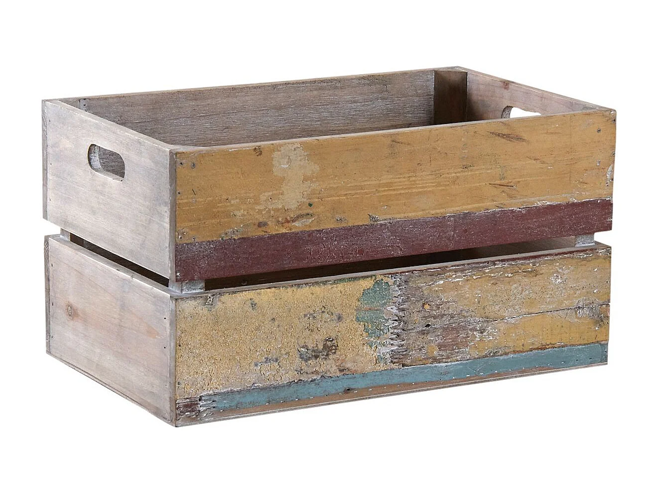 Caisse en bois recyclé multicolore