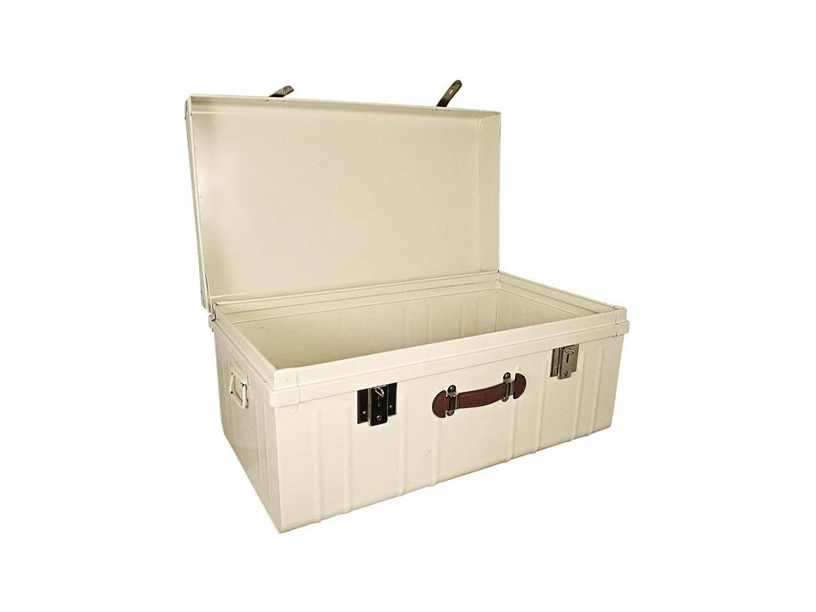 Malle métallique crème avec poignée simili cuir - Lot de 2