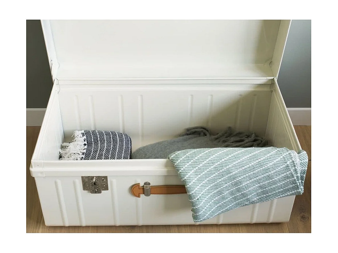 Malle métallique crème avec poignée simili cuir - Lot de 2