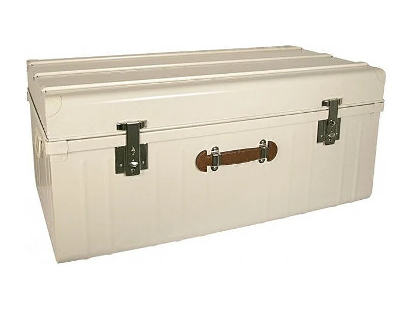 Malle métallique crème avec poignée simili cuir - Lot de 2