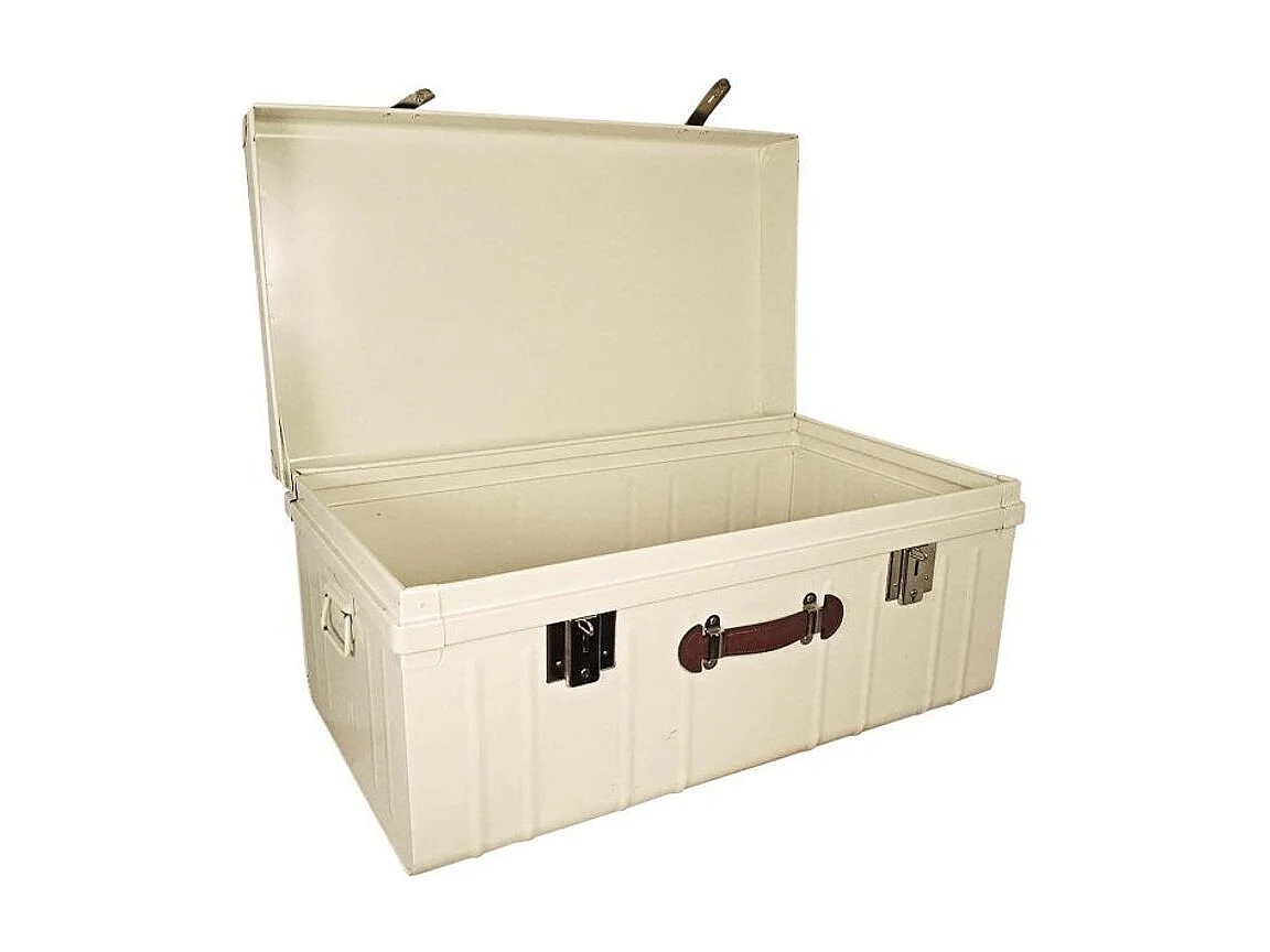 Malle métallique crème avec poignée simili cuir - Lot de 2