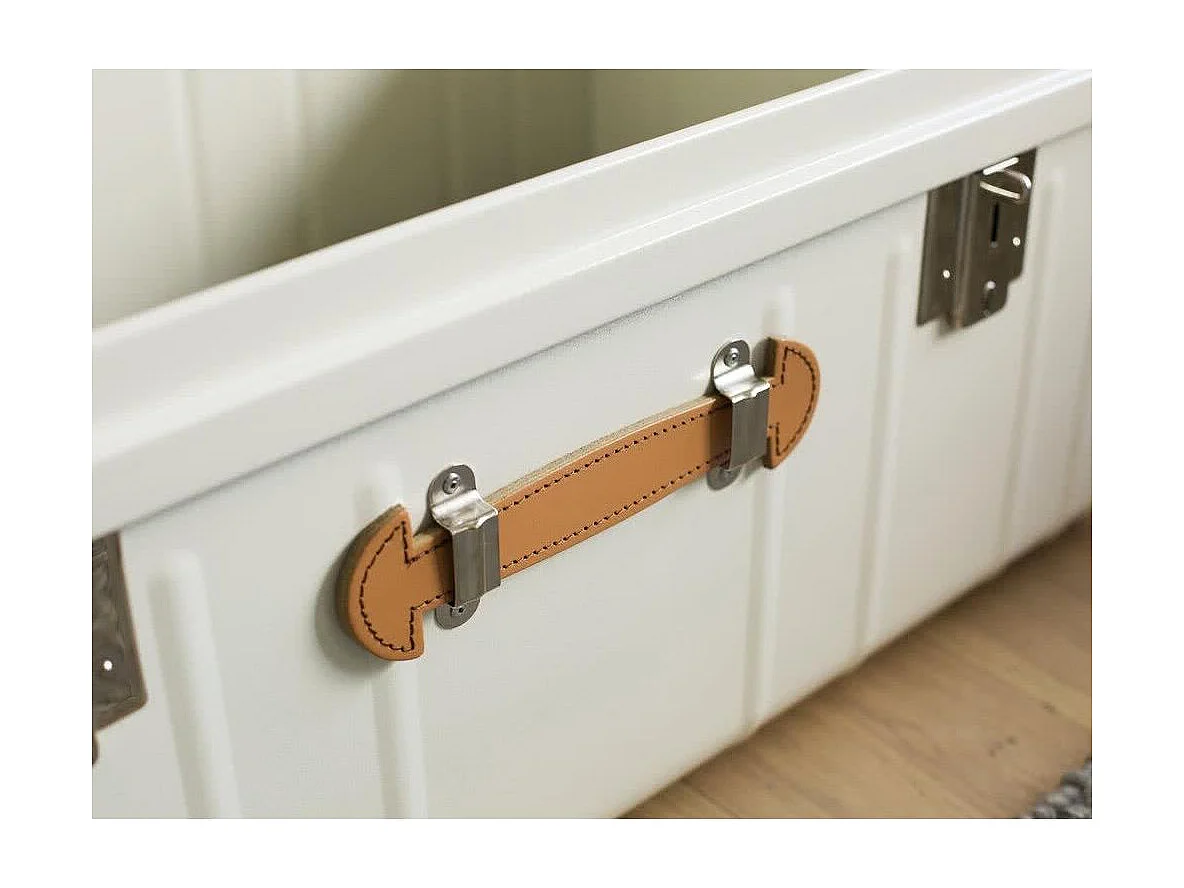 Malle métallique crème avec poignée simili cuir - Lot de 2