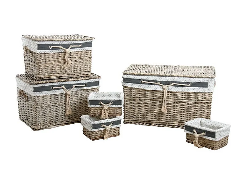 Malles et corbeilles en éclisse grise (Lot de 6)