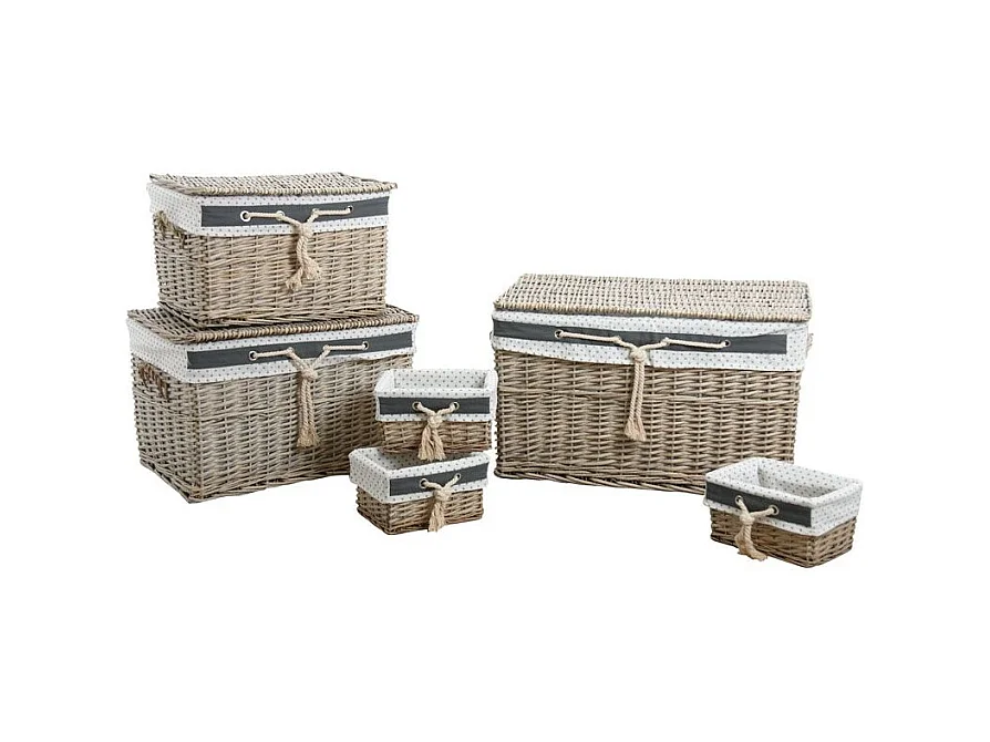 Malles et corbeilles en éclisse grise (Lot de 6)