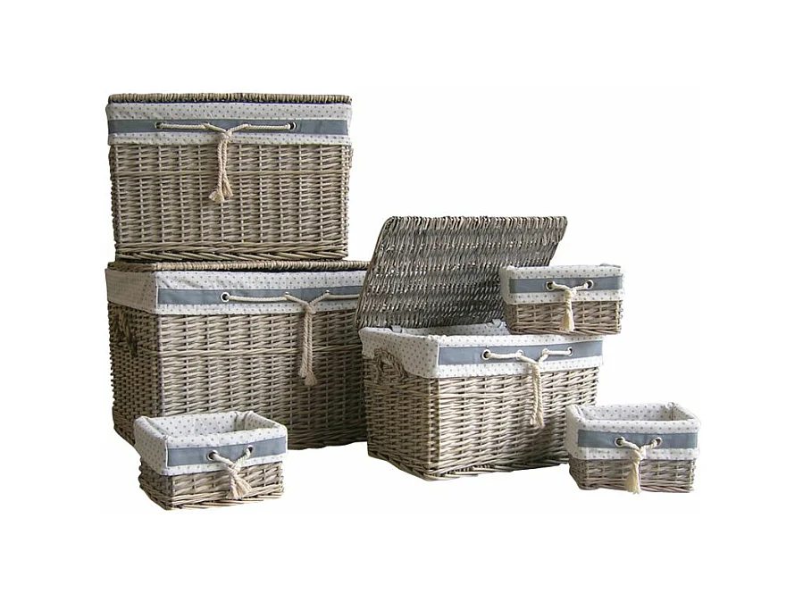 Malles et corbeilles en éclisse grise (Lot de 6)