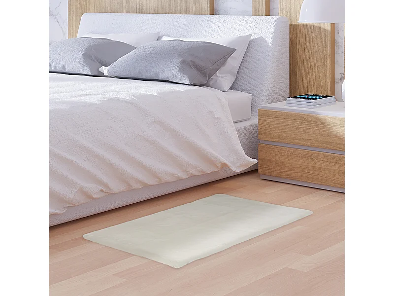 Tapis Imitation Fourrure Fin Ecru 110x60cm Beige